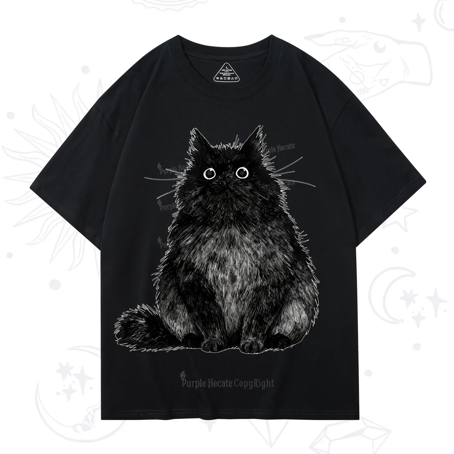Purplehecate Cute Black Fluffy Cat T-Shirt