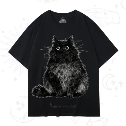 Purplehecate Cute Black Fluffy Cat T-Shirt