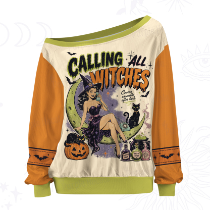 Purplehecate Calling All Witches Halloween Off The Shoulder Graphic Jersey