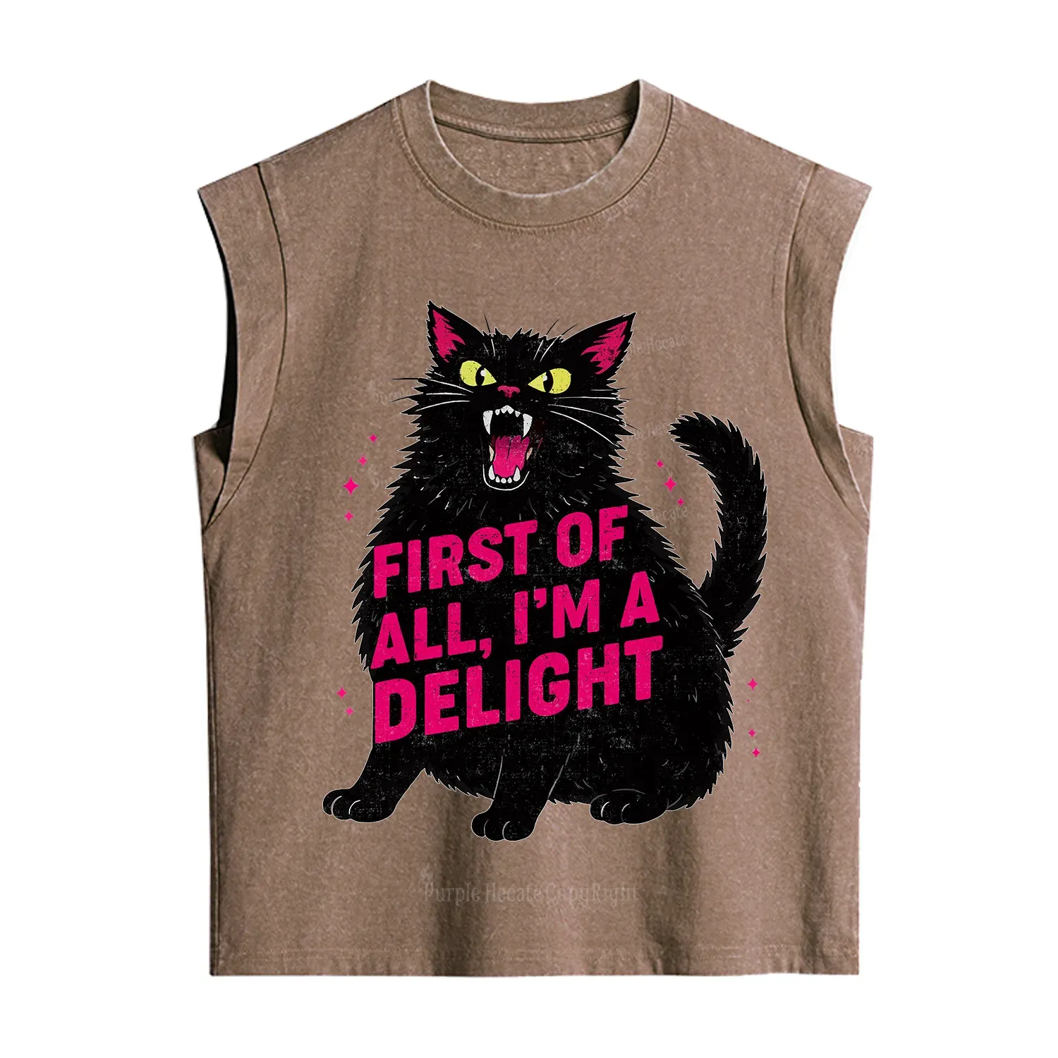 Purplehecate First Of All I'm A Delight Cat Vintage Washed Tank