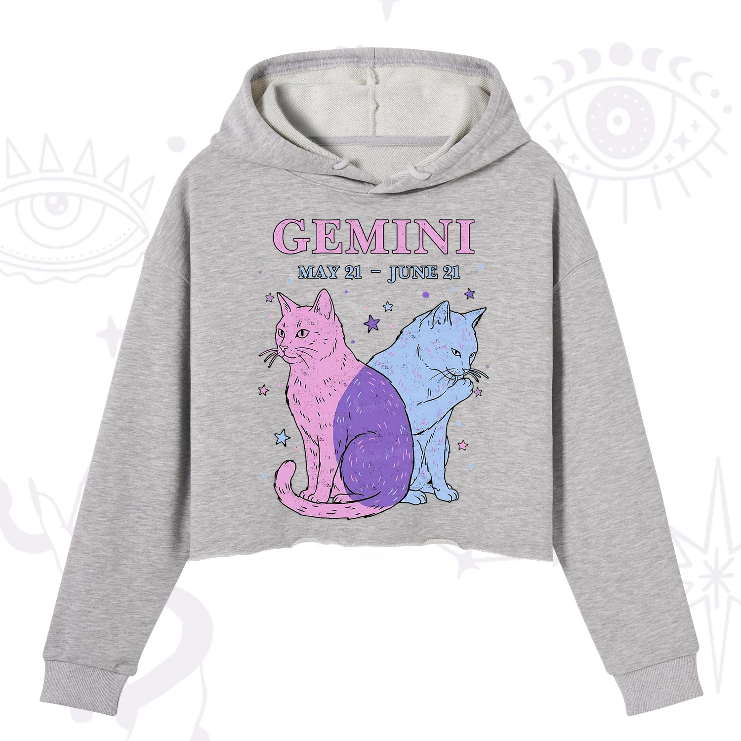 Purplehecate Gemini Zodiac Cats Crop Hoodie