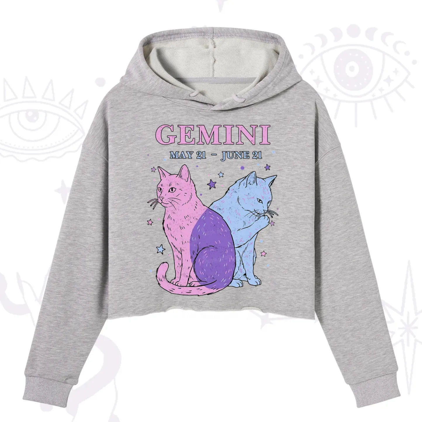 Purplehecate Gemini Zodiac Cats Crop Hoodie
