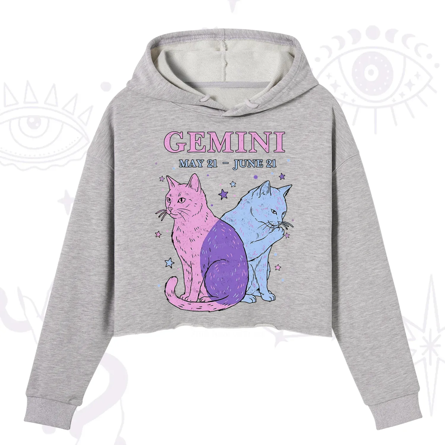 Purplehecate Gemini Zodiac Cats Crop Hoodie