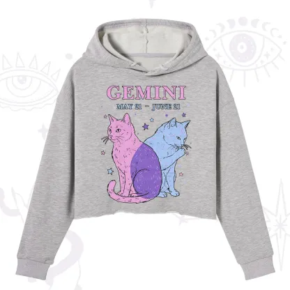 Purplehecate Gemini Zodiac Cats Crop Hoodie