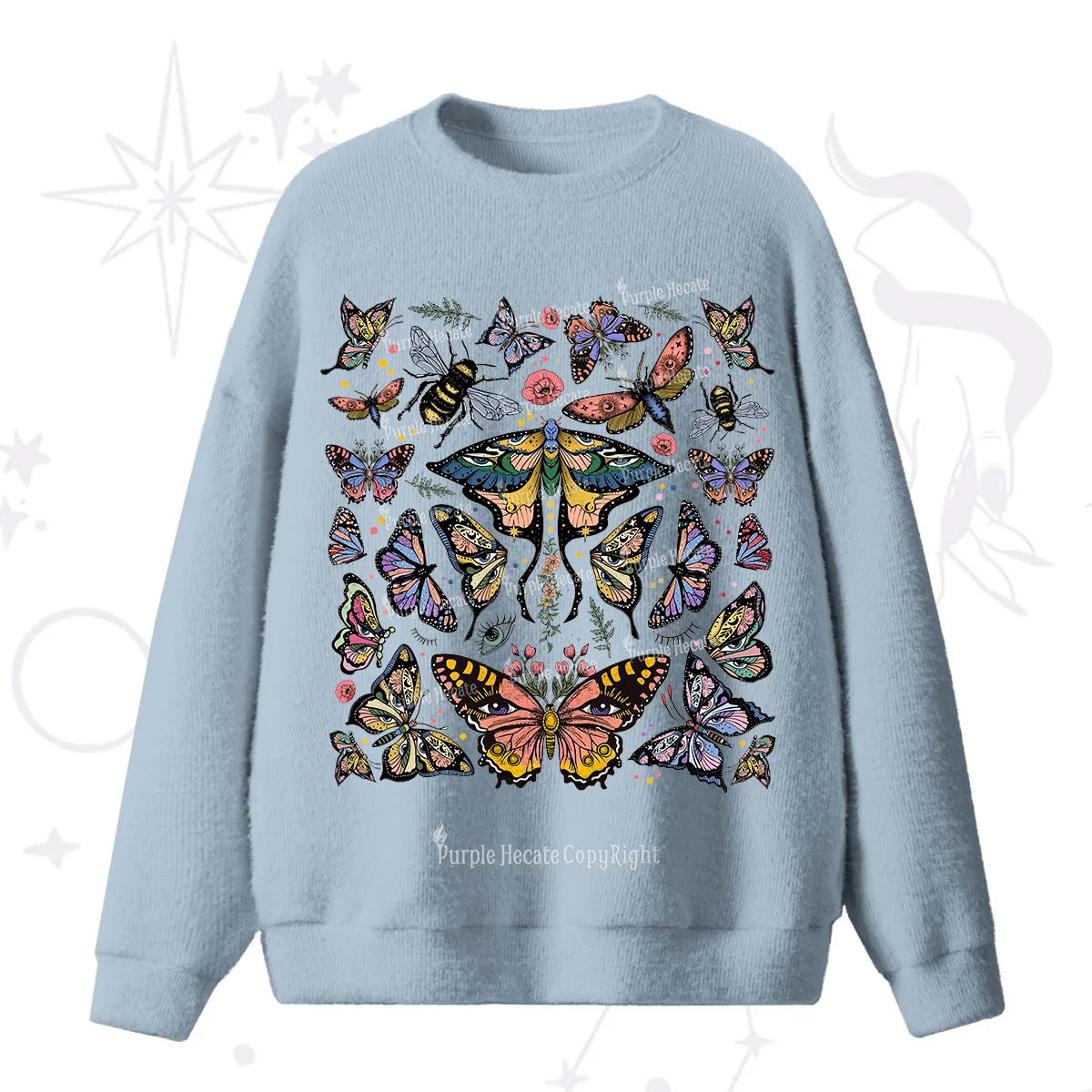 Purplehecate Mystical Butterfly & Moth Fuzzy Ugly Sweater