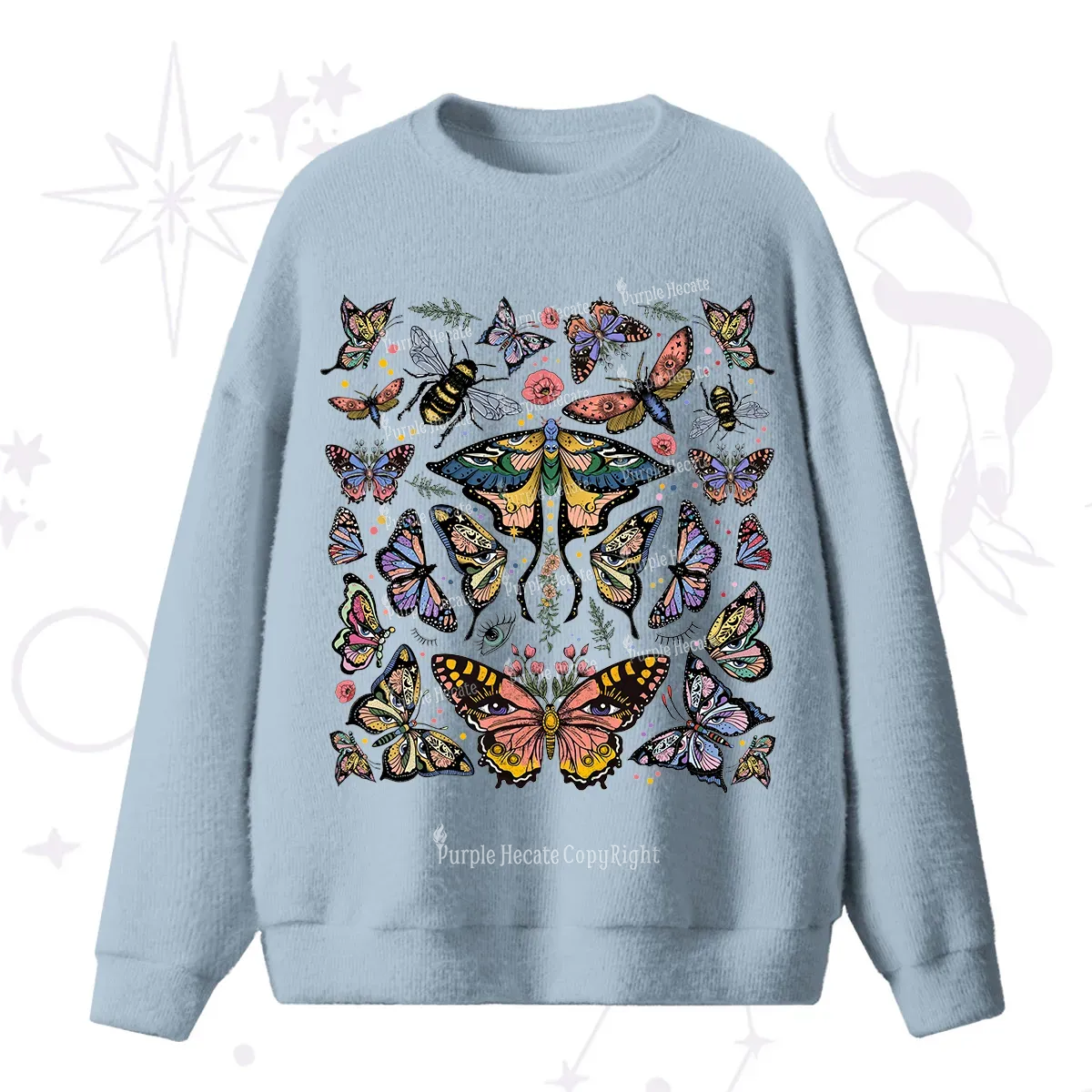 Purplehecate Mystical Butterfly & Moth Fuzzy Ugly Sweater