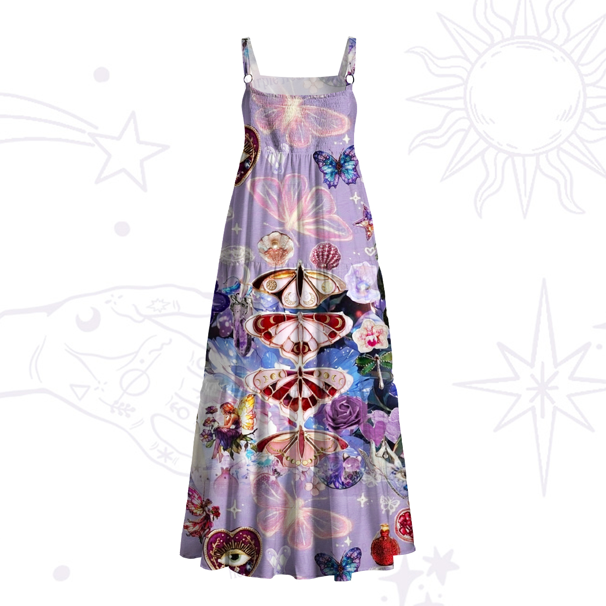 Purplehecate Moth Magic Dreamscape Wide Straps Maxi Dress
