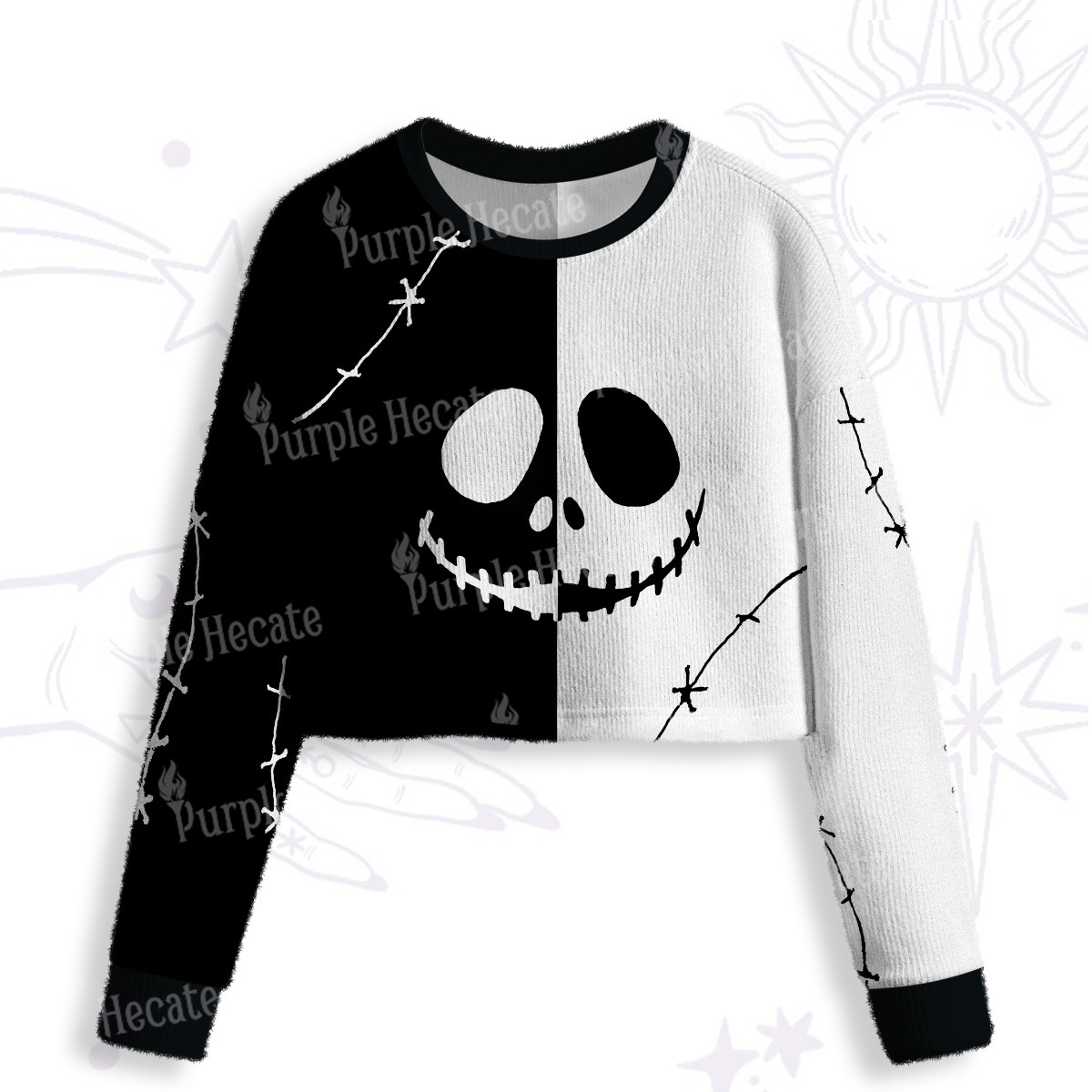 Purplehecate Nightmare Skeleton King Crop Fuzzy Ugly Sweatshirt