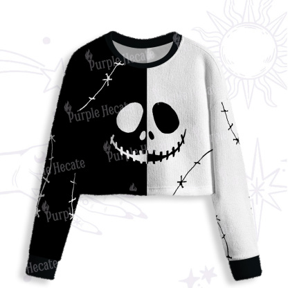 Purplehecate Nightmare Skeleton King Crop Fuzzy Ugly Sweatshirt