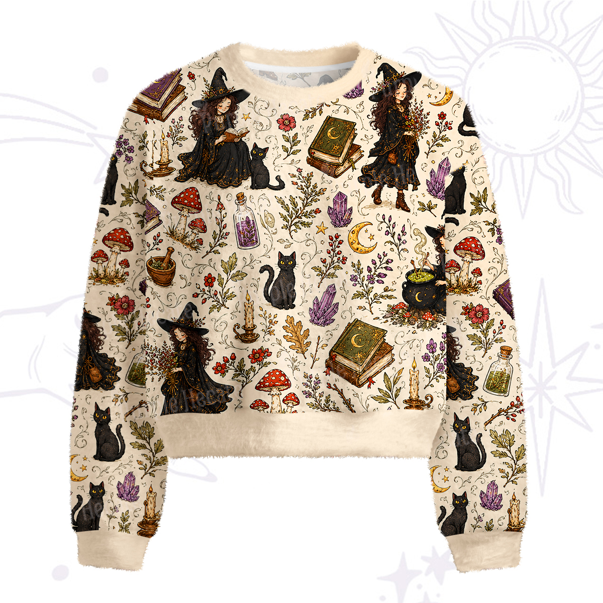 Purplehecate Herbal Witch Fuzzy Crewneck Sweater