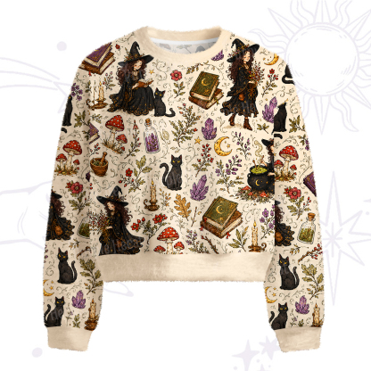 Purplehecate Herbal Witch Fuzzy Crewneck Sweater