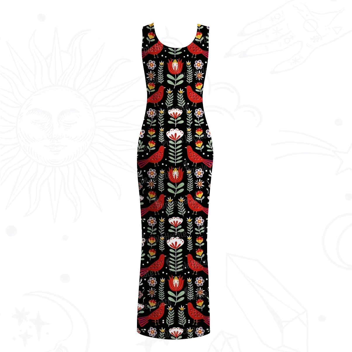 Purplehecate Mystic Forest Bird Mesh Maxi Tank Beach Dress