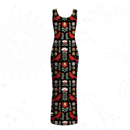 Purplehecate Mystic Forest Bird Mesh Maxi Tank Beach Dress