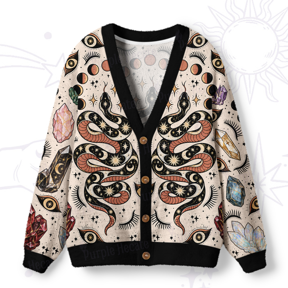 Purplehecate Vintage Serpent and Crystal Ugly Cardigan Sweaters