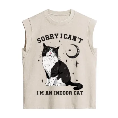 Purplehecate Sorry I Can't Go I'm an Indoor Cat Vintage Washed Tank
