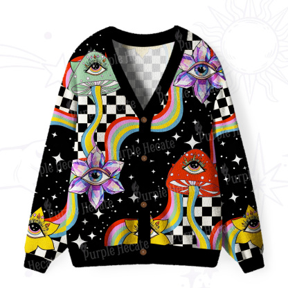 Purplehecate Enchanted Mushroom Eye Blossom Ugly Cardigan Sweaters