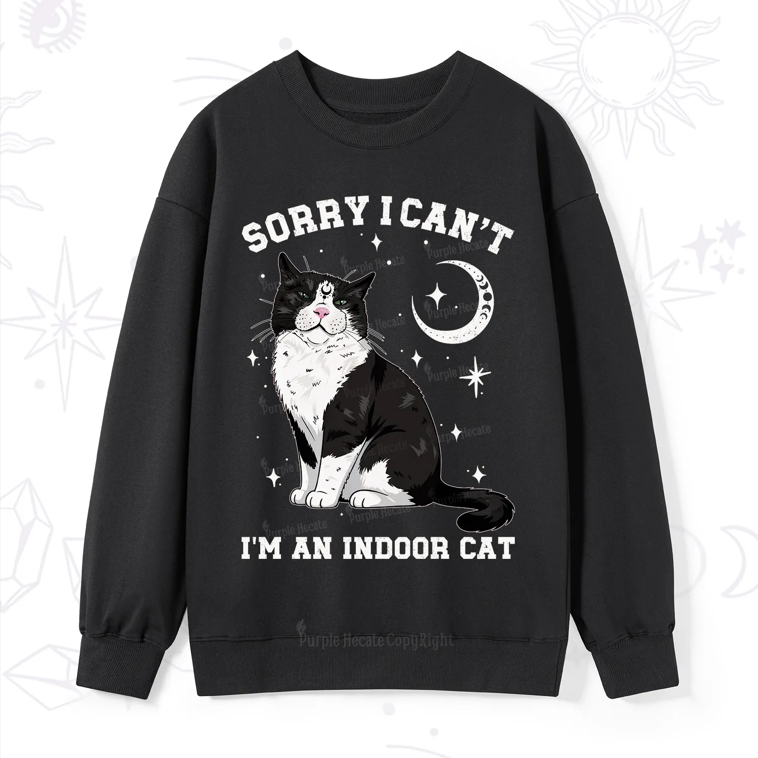 Purplehecate Sorry I Can't Go I'm an Indoor Cat Sweatshirt