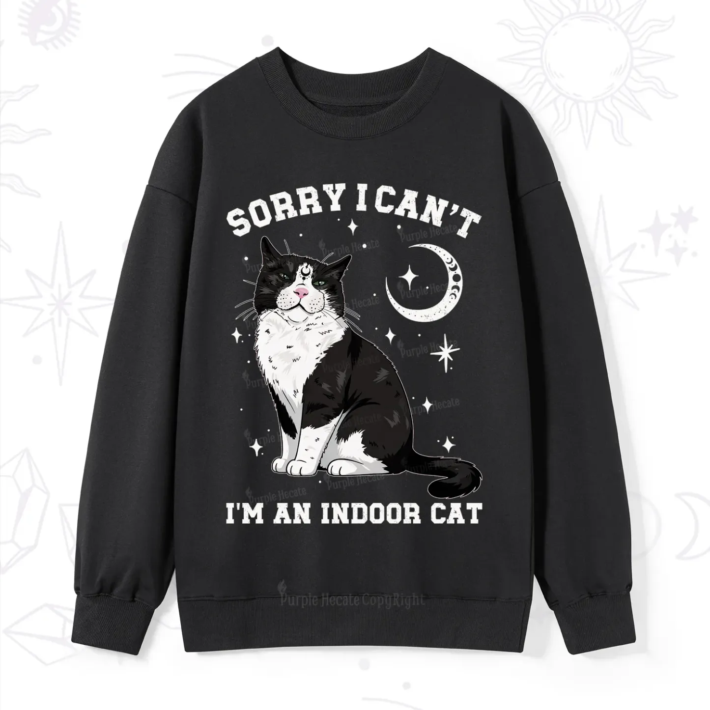 Purplehecate Sorry I Can't Go I'm an Indoor Cat Sweatshirt