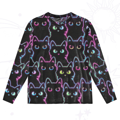 Purplehecate Neon Glow Stacked Cats Mesh Long Sleeve Top