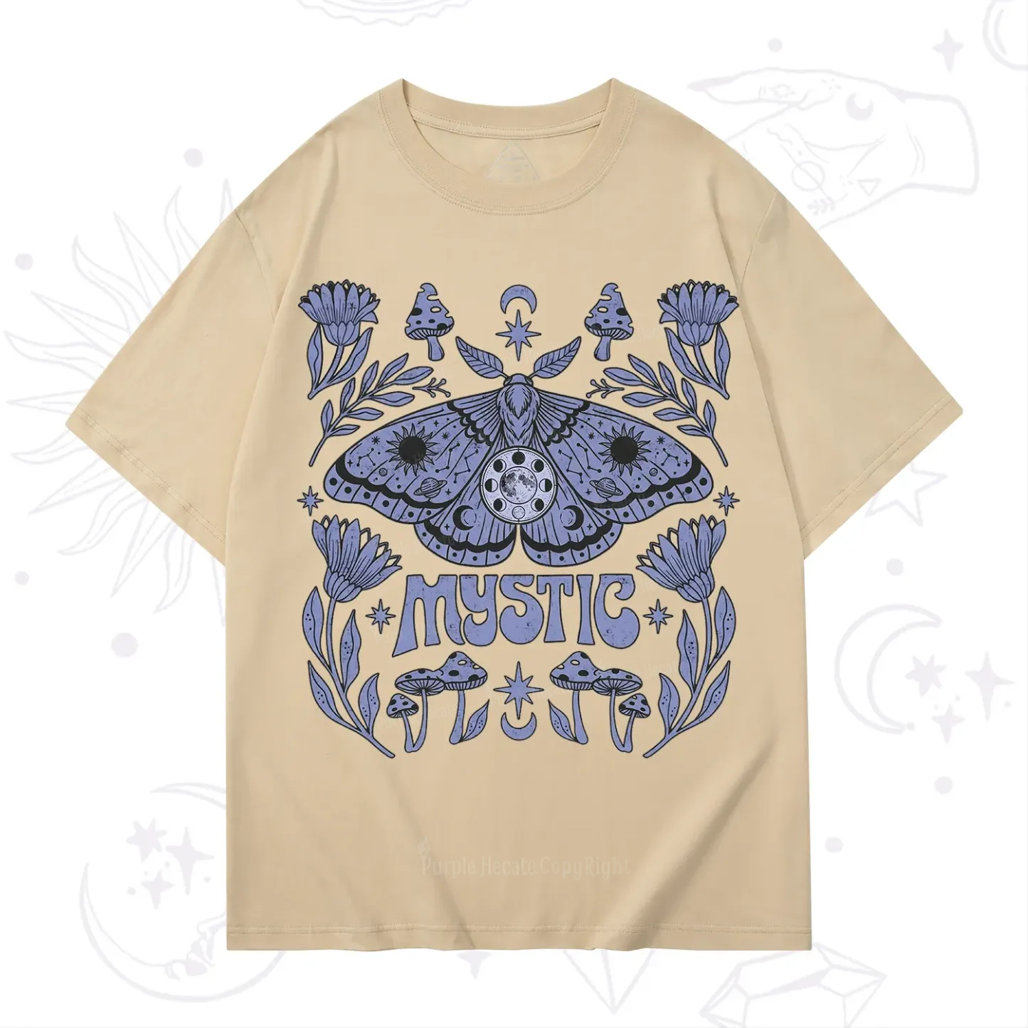 Purplehecate Celestial Moth Mushrooms T-Shirt