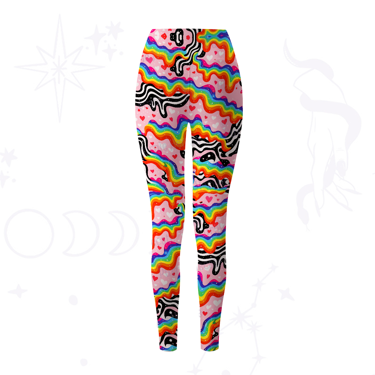 Purplehecate Groovy Melty Rainbow Hearts Wavy Yoga Pants