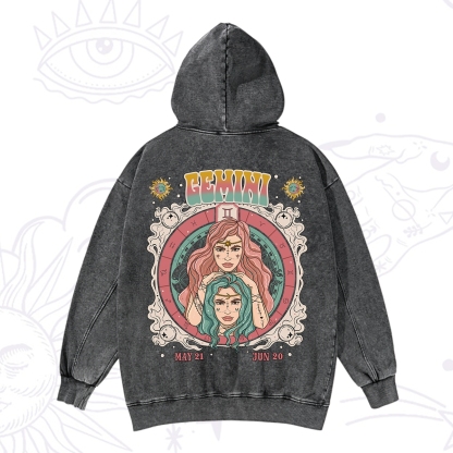 Purplehecate Gemini Cosmic Zodiac Washed Hoodie