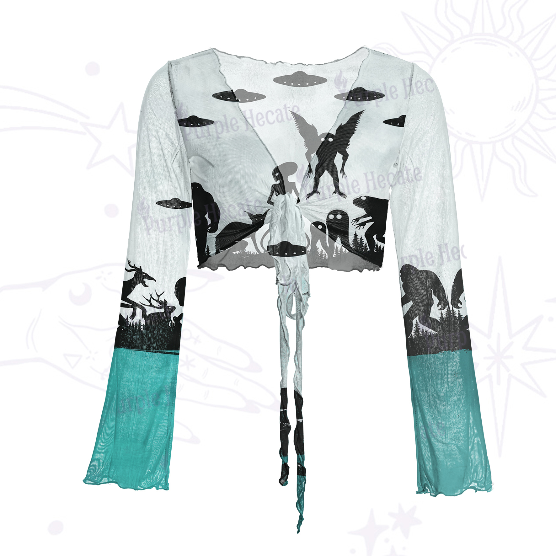 Purplehecate Alien Lake Monster Encounter Mesh Tie Front Top