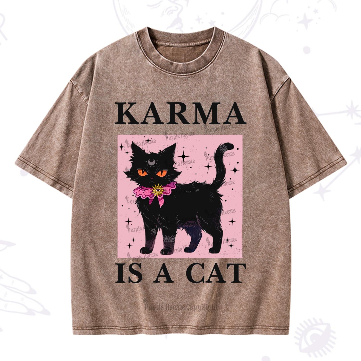 Purplehecate Karma Is A Cat Washed T-Shirt