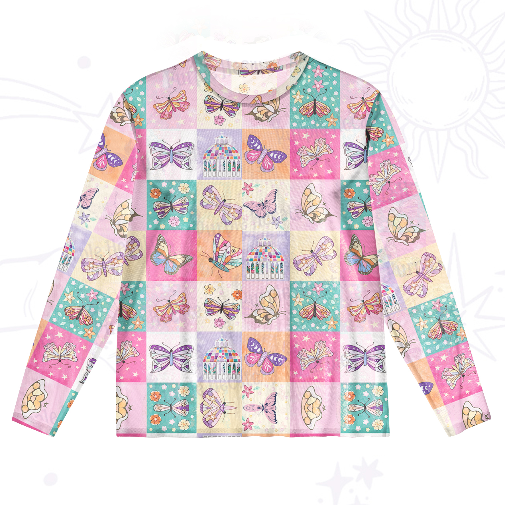 Purplehecate Dreamy Butterfly Garden Mesh Long Sleeve Top