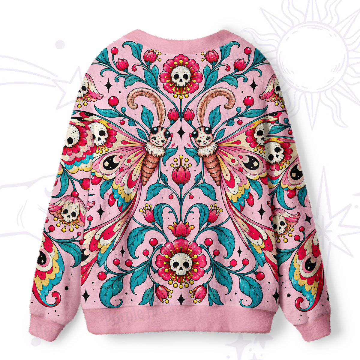 Purplehecate Pastel Gothic Butterfly Skulls Ugly Cardigan Sweaters