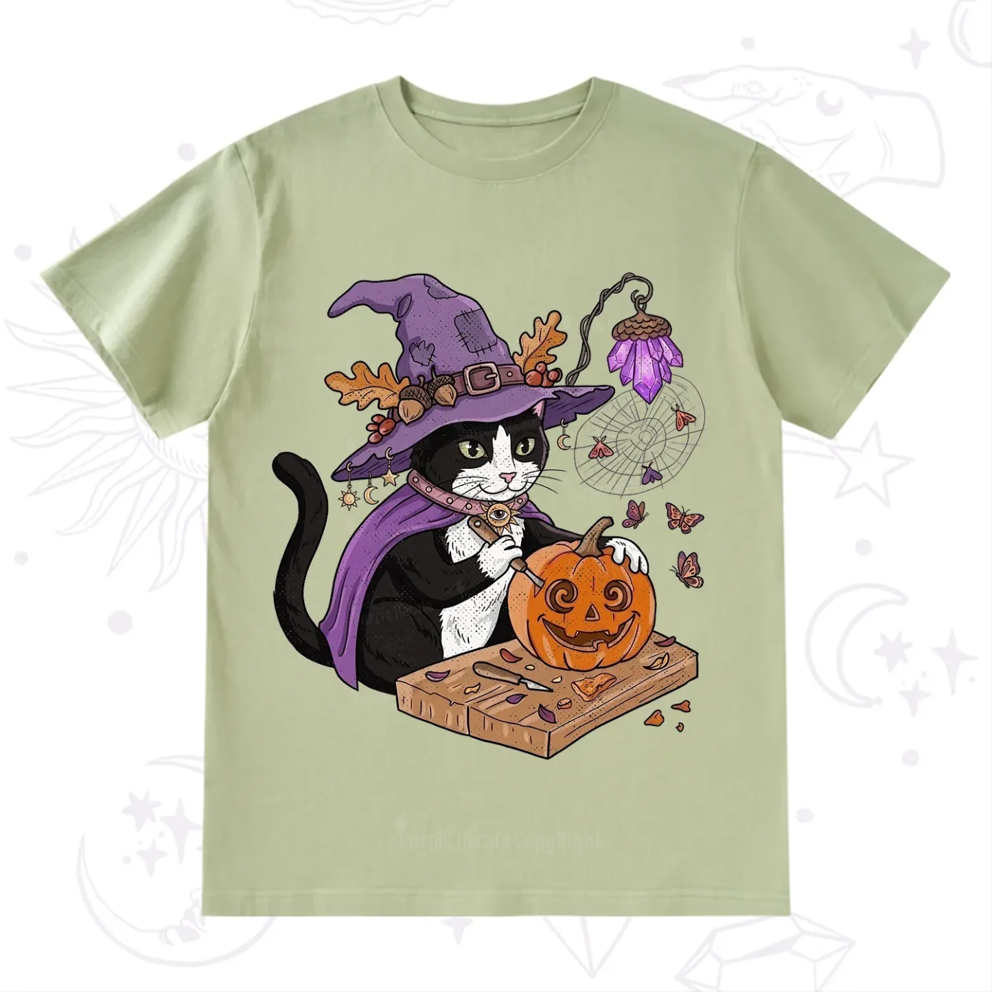 Purplehecate Pumpkin Carving Witch Cat T-Shirt