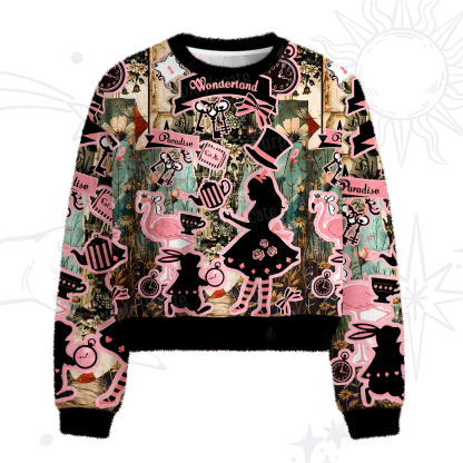 Purplehecate Wonderland Alice's Tea Party Fuzzy Crewneck Sweater