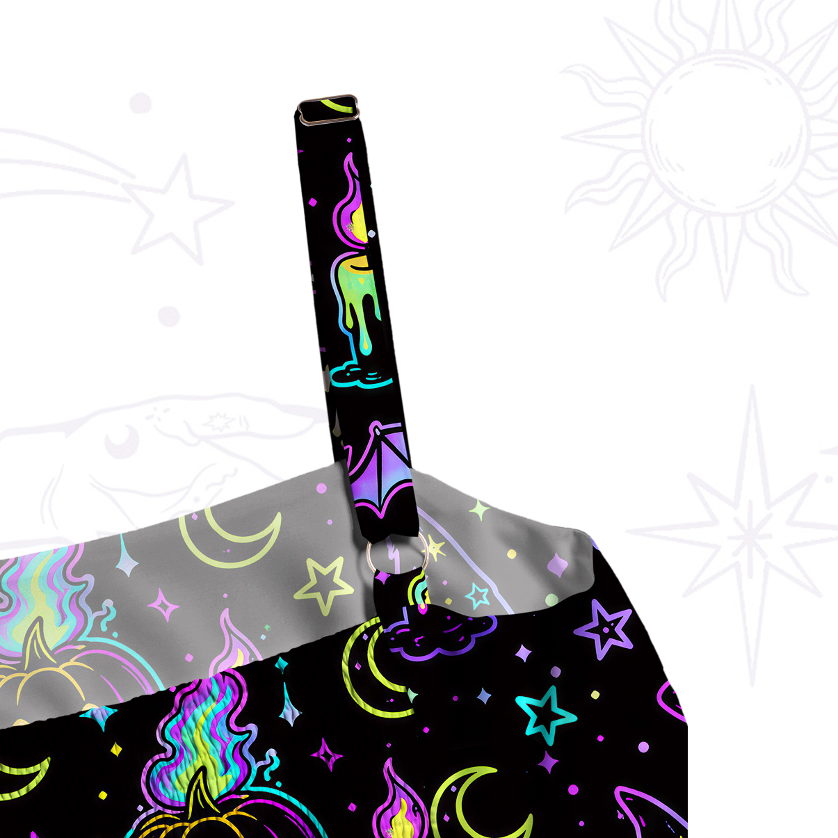 Purplehecate Neon Halloween Skeleton Cat Wide Straps Maxi Dress