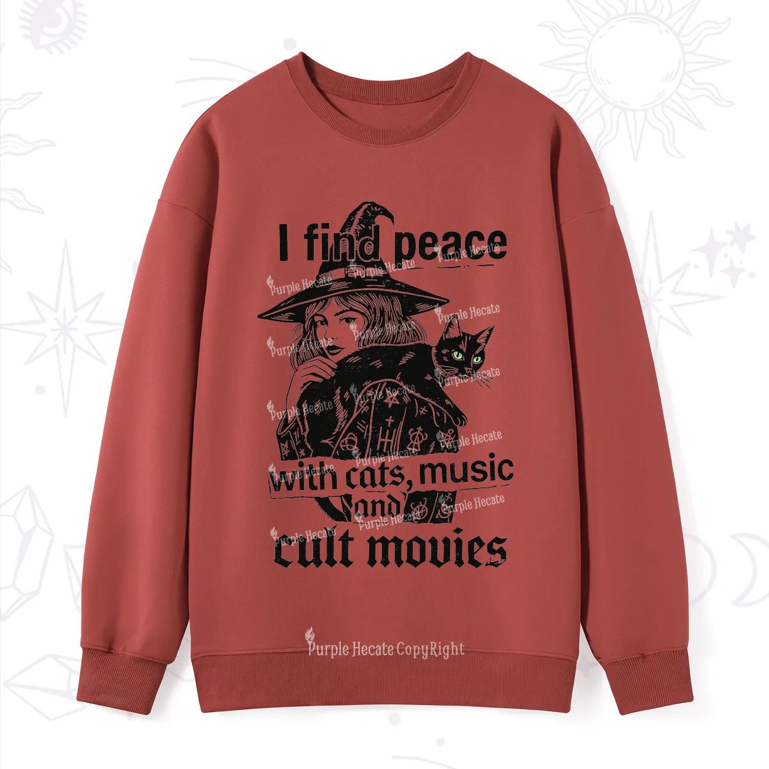 Purplehecate I Find Peace With Cats Music Cult Movies Sweatshirt