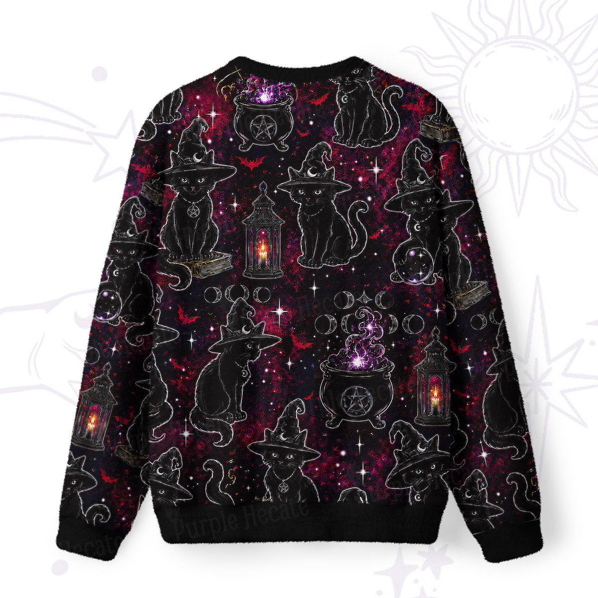 Purplehecate Brewing Black Cat Fuzzy Ugly Sweatshirt