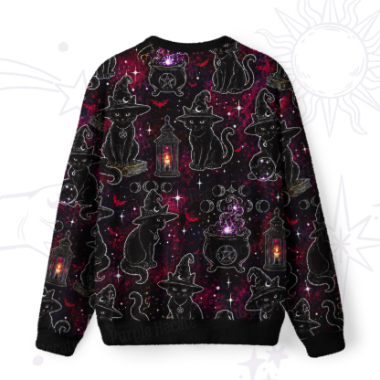 Purplehecate Brewing Black Cat Fuzzy Ugly Sweatshirt