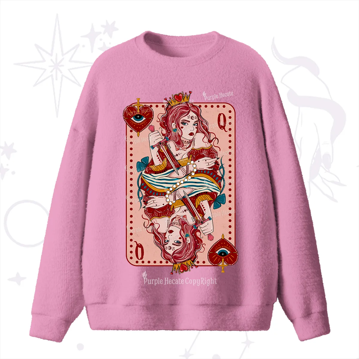 Purplehecate Queen of Hearts Fuzzy Ugly Sweater