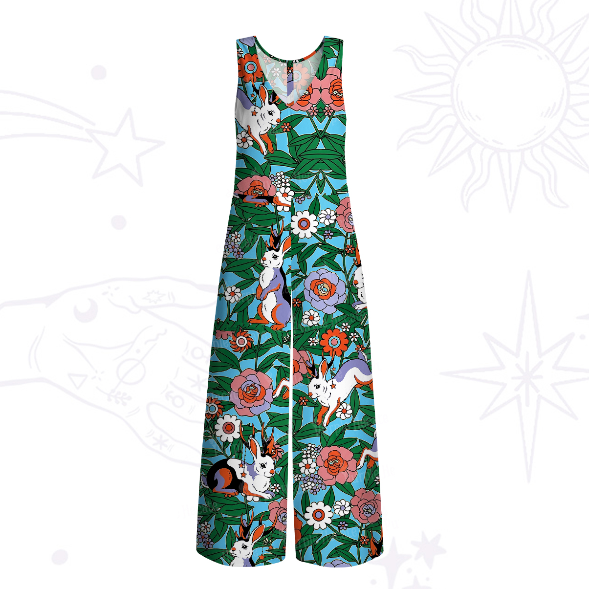 Purplehecate Mystic Blossom Bunny Garden Wide Leg Jumpsuit