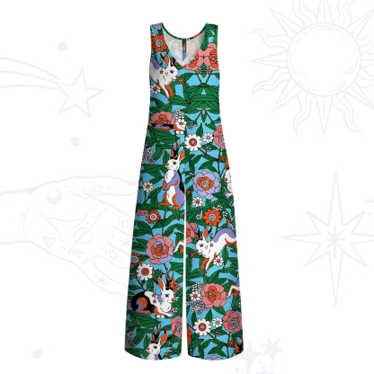 Purplehecate Mystic Blossom Bunny Garden Wide Leg Jumpsuit
