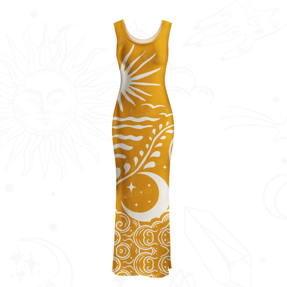 Purplehecate Celestial Sun Moon Waves Mesh Maxi Tank Beach Dress