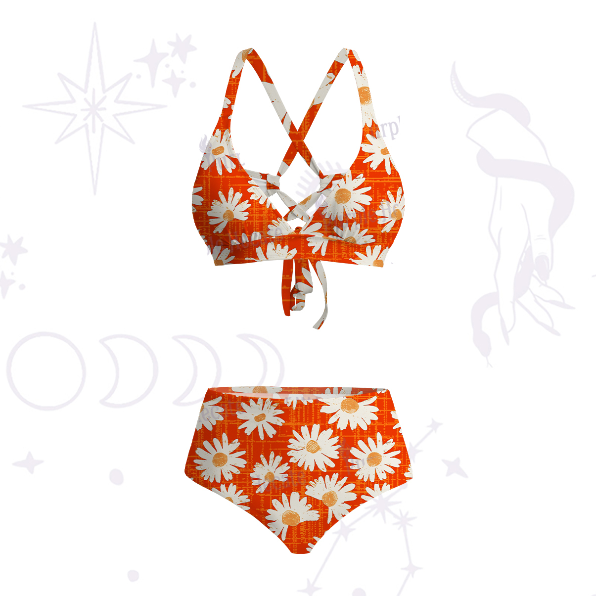 Purplehecate Daisy Daydream Crisscross Tie-Back Bikini Set