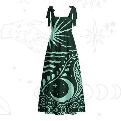 Purplehecate Celestial Sun Moon Waves Tie Shoulder Maxi Dress