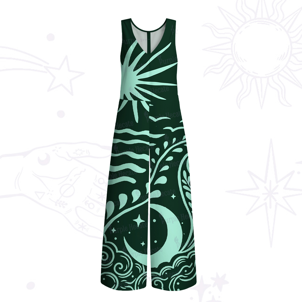 Purplehecate Celestial Sun Moon Waves Wide Leg Jumpsuit