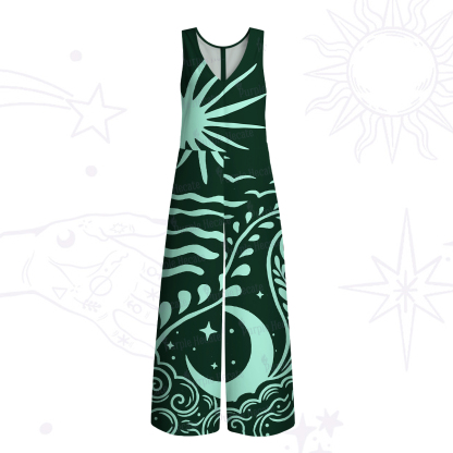 Purplehecate Celestial Sun Moon Waves Wide Leg Jumpsuit
