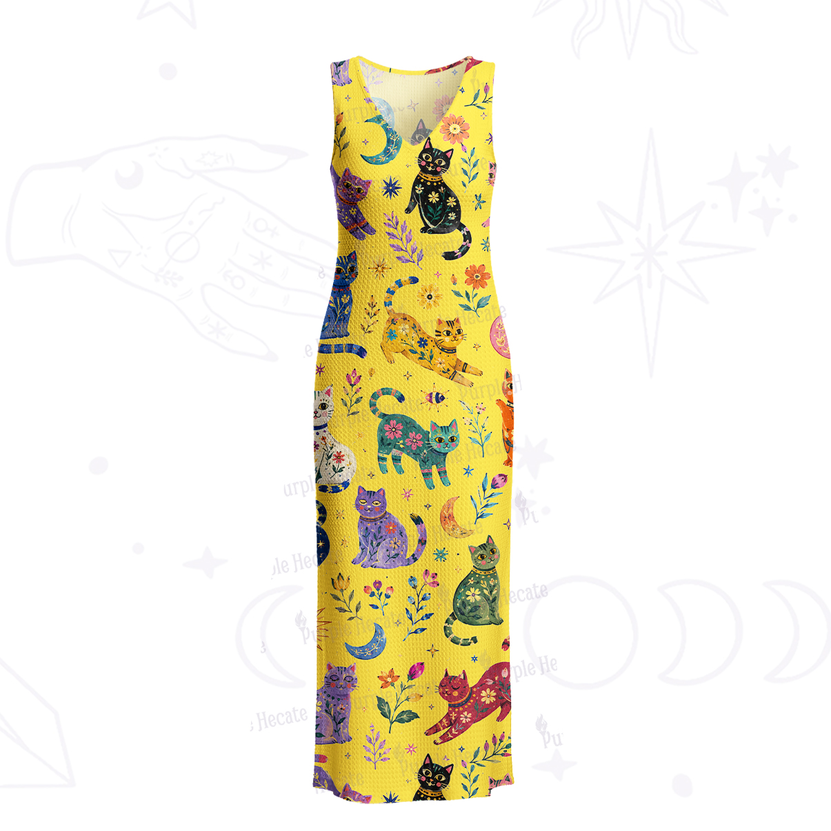 Purplehecate Rainbow Magic Cats Crochet Knit Maxi Dress