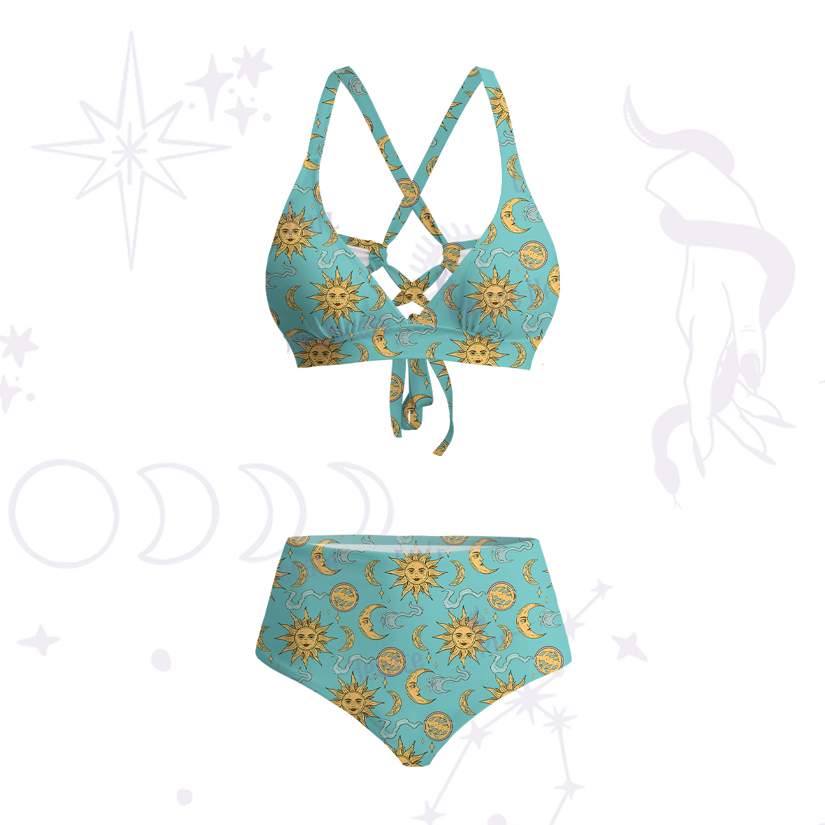 Purplehecate Magic of Sun and Moon Crisscross Tie-Back Bikini Set