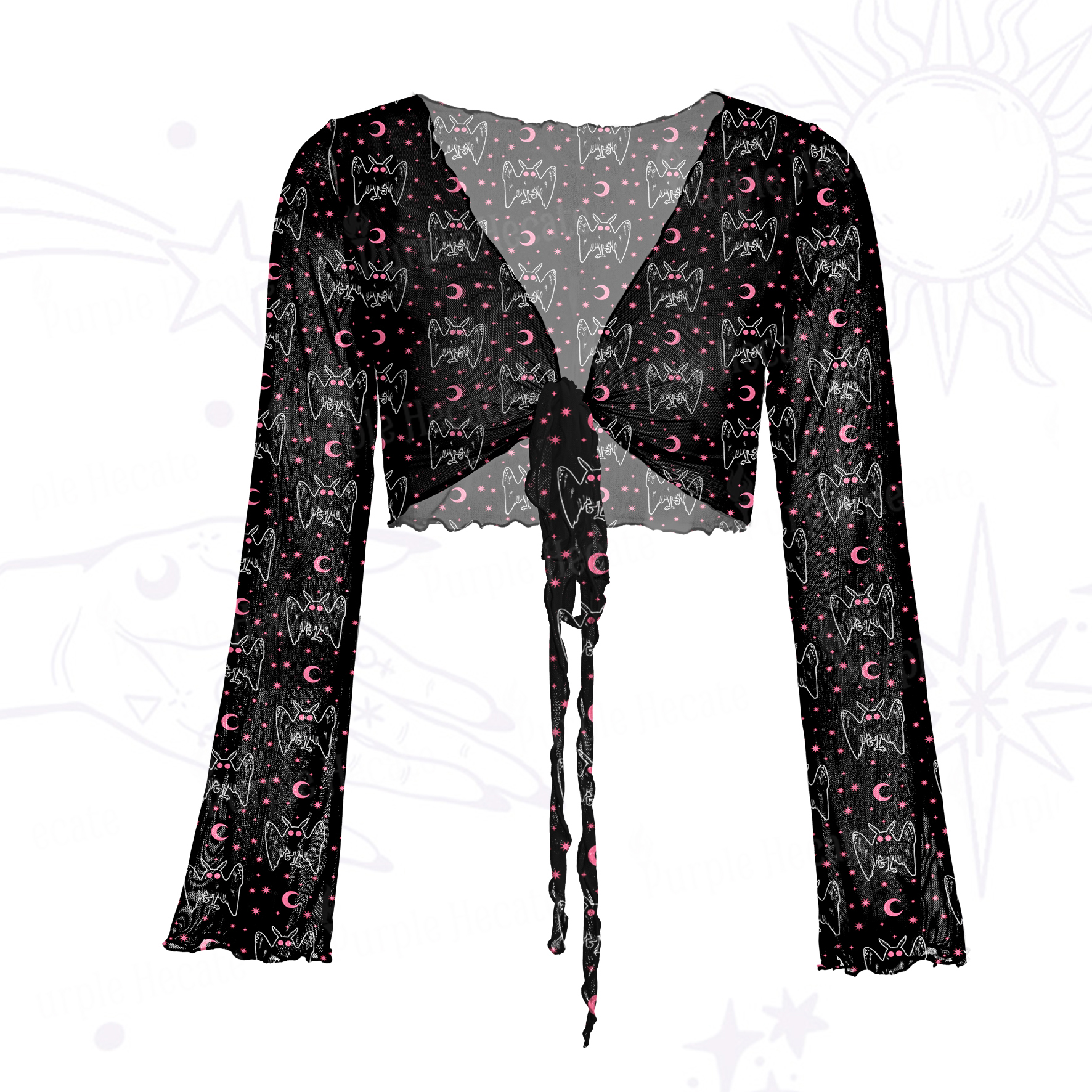 Purplehecate Witchy Mothman Night Mesh Tie Front Top