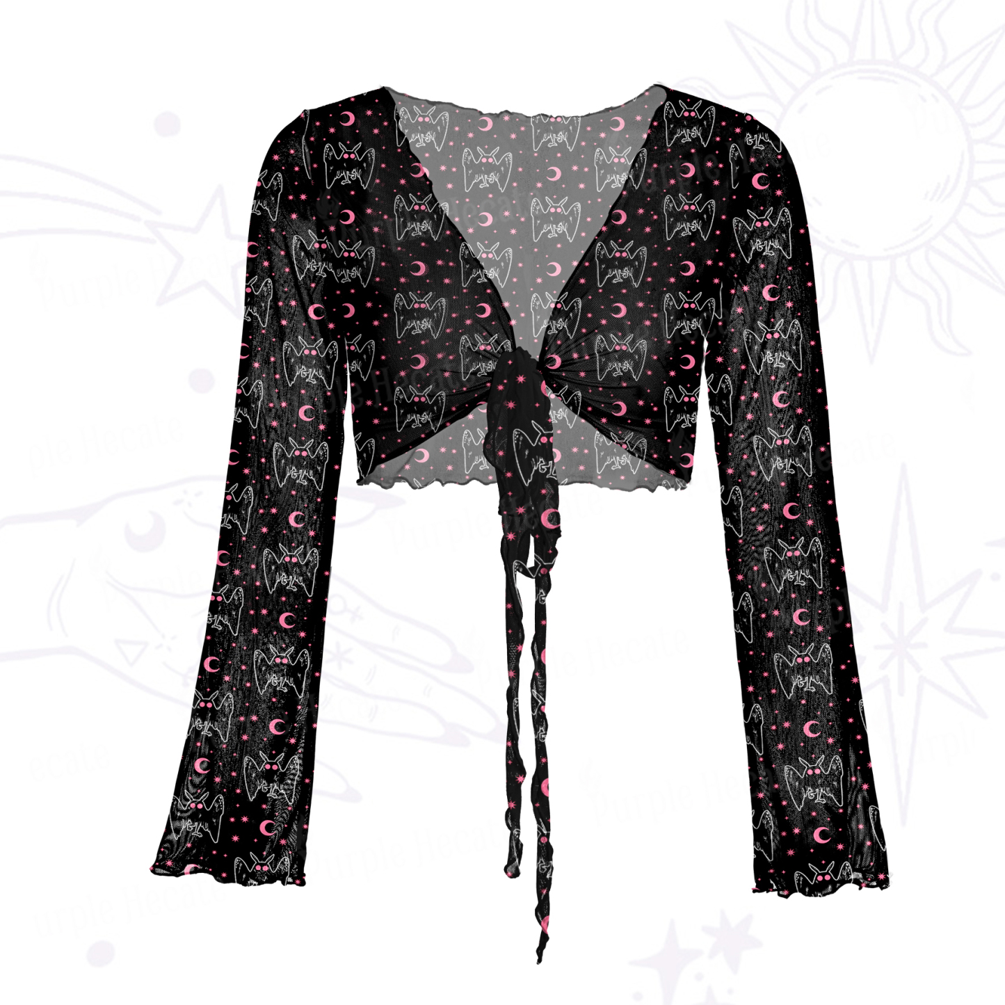 Purplehecate Witchy Mothman Night Mesh Tie Front Top