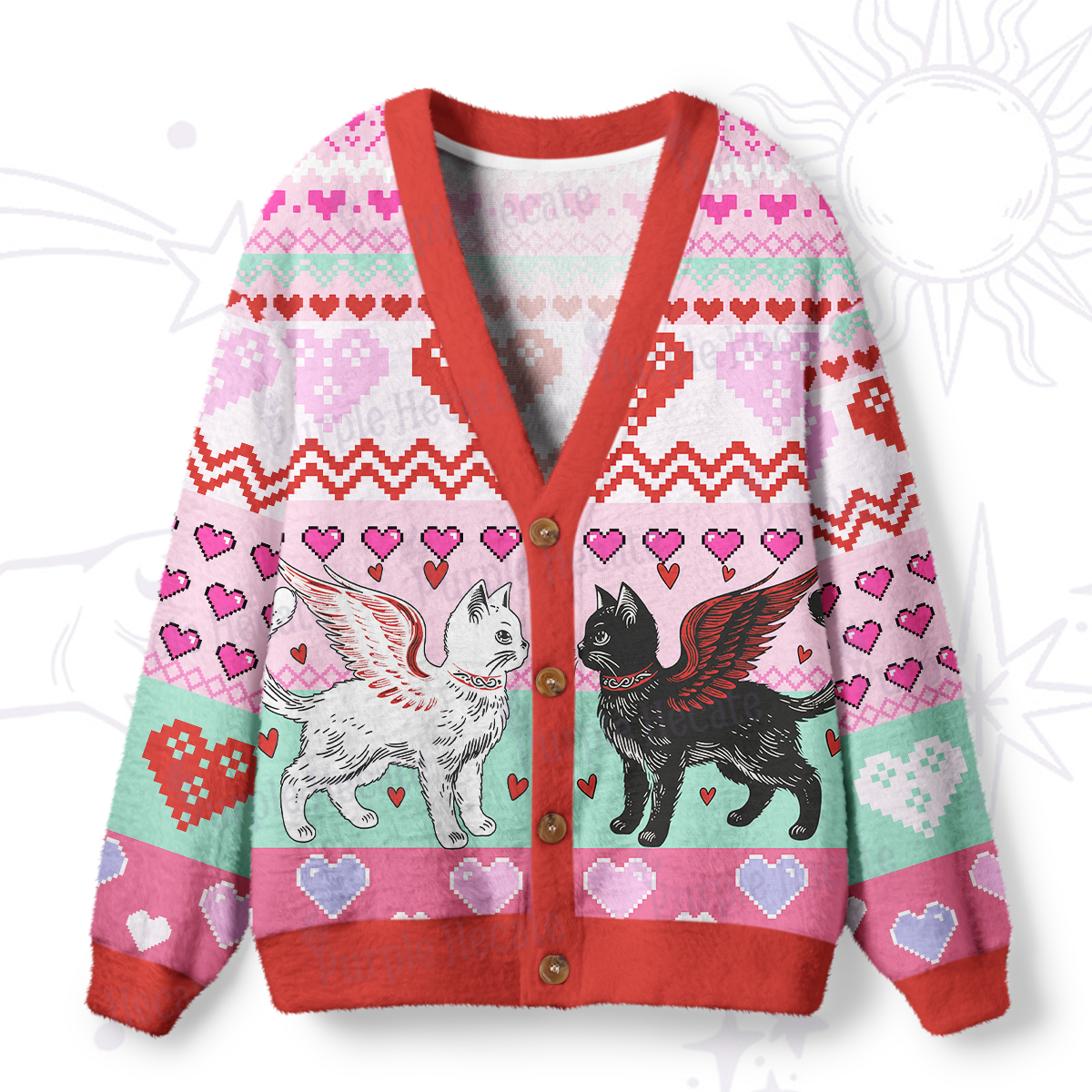 Purplehecate Angel & Demon Cats Ugly Cardigan Sweaters