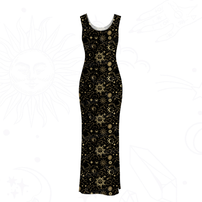 Purplehecate Mysterious Star & Moon Mesh Maxi Tank Beach Dress